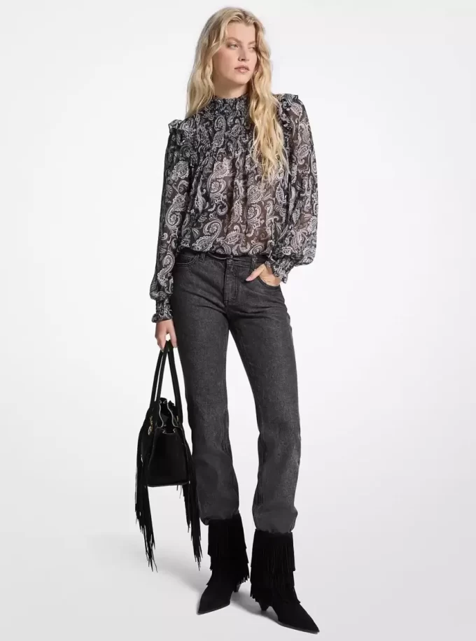 Halenka z žoržetu s metalickým paisley potiskem Halenka z žoržetu s metalickým paisley potiskem