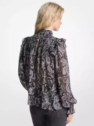 Halenka z žoržetu s metalickým paisley potiskem