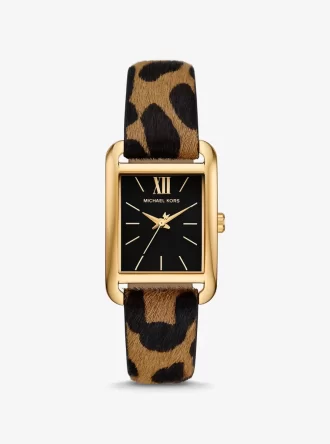 Hodinky Monroe ve zlaté barvě s leopardím potiskem a lýtkovou srstí
