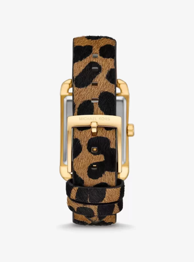 Hodinky Monroe ve zlaté barvě s leopardím potiskem a lýtkovou srstí Hodinky Monroe ve zlaté barvě s leopardím potiskem a lýtkovou srstí