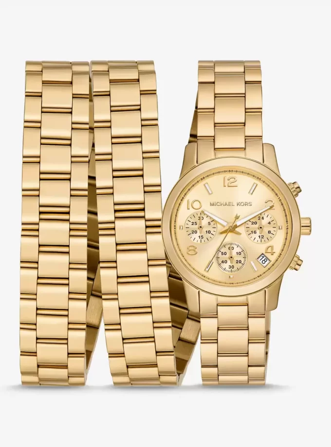 Hodinky Runway z nerezové oceli s trojitým náramkem a pozlaceným 18karátovým zlatem Hodinky Runway z nerezové oceli s trojitým náramkem a pozlaceným 18karátovým zlatem