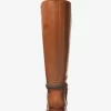 Široké kozačky Mindy z kůže a podpisového loga Široké kozačky Mindy z kůže a podpisového loga