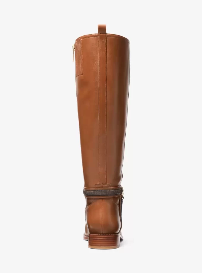Široké kozačky Mindy z kůže a podpisového loga Široké kozačky Mindy z kůže a podpisového loga