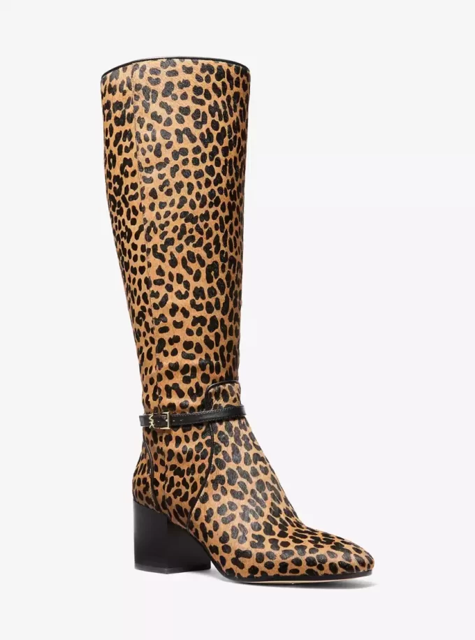 Široké kozačky na podpatku s leopardím potiskem a lýtkovým vzorem Ella Široké kozačky na podpatku s leopardím potiskem a lýtkovým vzorem Ella