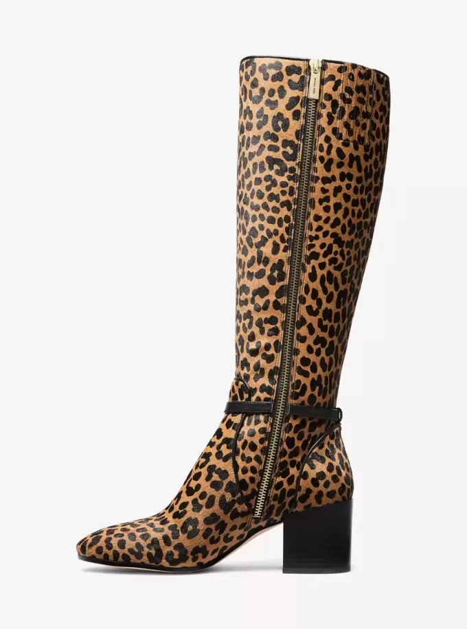 Široké kozačky na podpatku s leopardím potiskem a lýtkovým vzorem Ella Široké kozačky na podpatku s leopardím potiskem a lýtkovým vzorem Ella
