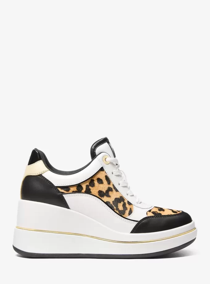 Kožené a leopardí vzorované tenisky Emmy s klínkem Kožené a leopardí vzorované tenisky Emmy s klínkem