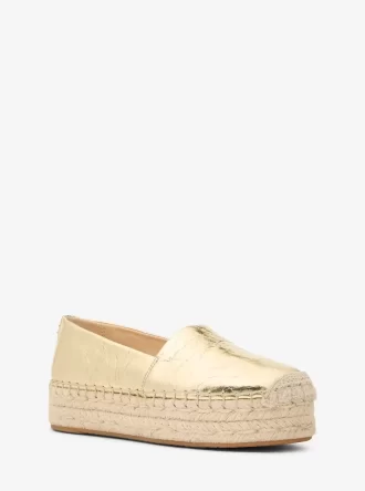 Kožené espadrilky Lynne na platformě s popraskanou metalickou podrážkou Kožené espadrilky Lynne na platformě s popraskanou metalickou podrážkou
