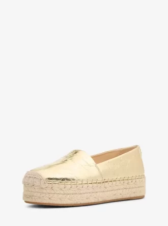 Kožené espadrilky Lynne na platformě s popraskanou metalickou podrážkou Kožené espadrilky Lynne na platformě s popraskanou metalickou podrážkou