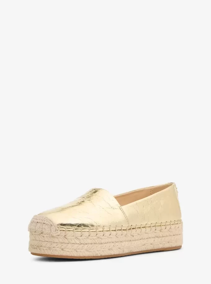 Kožené espadrilky Lynne na platformě s popraskanou metalickou podrážkou Kožené espadrilky Lynne na platformě s popraskanou metalickou podrážkou