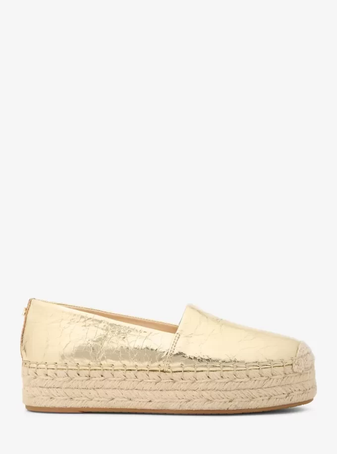 Kožené espadrilky Lynne na platformě s popraskanou metalickou podrážkou Kožené espadrilky Lynne na platformě s popraskanou metalickou podrážkou