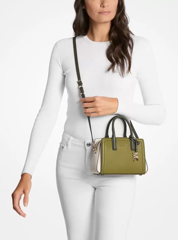 Laila extra malá barevně bloková kožená crossbody kabelka Laila extra malá barevně bloková kožená crossbody kabelka
