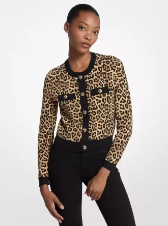 Leopardí strečový viskózový kardigan