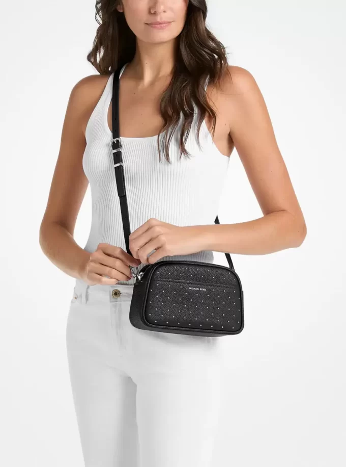 Malá kožená crossbody kabelka Jet Set s cvočky a kamínky Malá kožená crossbody kabelka Jet Set s cvočky a kamínky