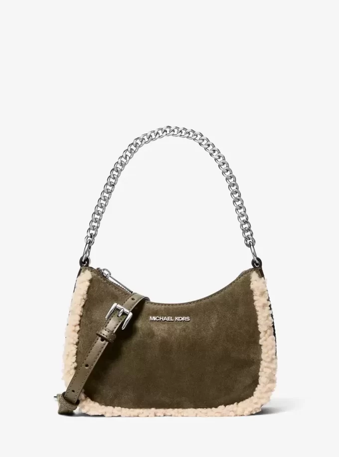 Malá překlápěcí crossbody kabelka Jet Set ze semiše a imitace ovčí kůže Malá překlápěcí crossbody kabelka Jet Set ze semiše a imitace ovčí kůže