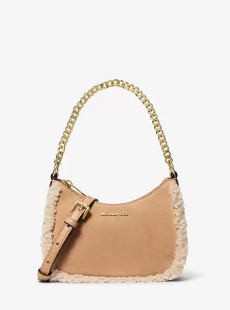 Malá překlápěcí crossbody kabelka Jet Set ze semiše a imitace ovčí kůže