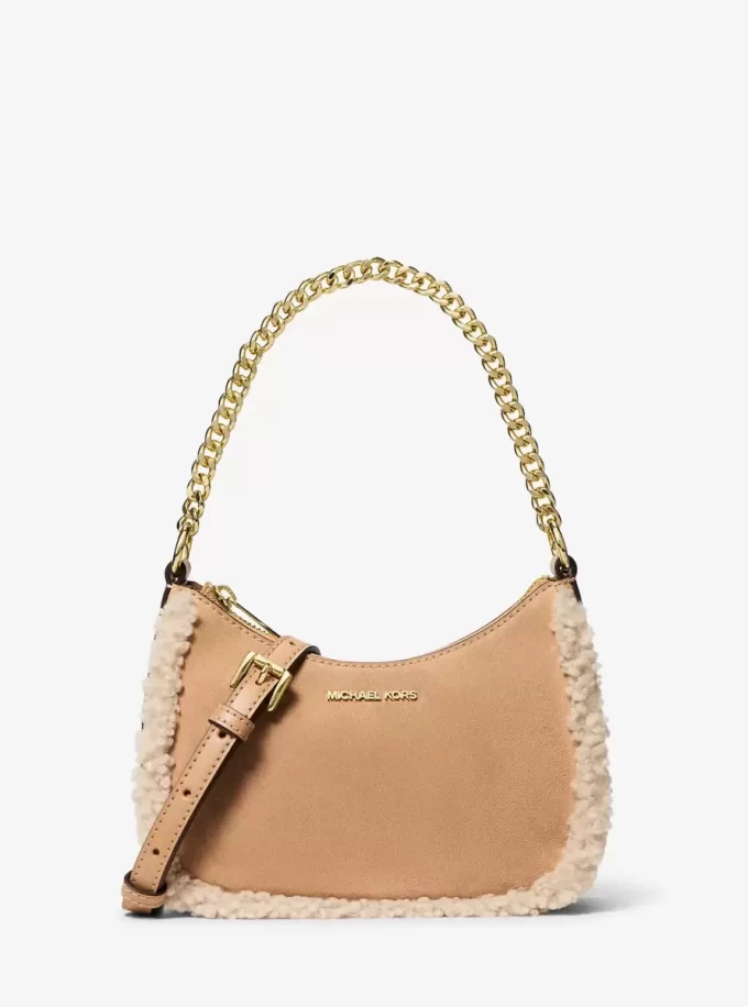 Malá překlápěcí crossbody kabelka Jet Set ze semiše a imitace ovčí kůže Malá překlápěcí crossbody kabelka Jet Set ze semiše a imitace ovčí kůže