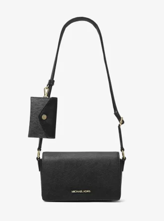 Malá safínová kožená crossbody kabelka Vincent s pouzdrem na karty s podpisovým logem
