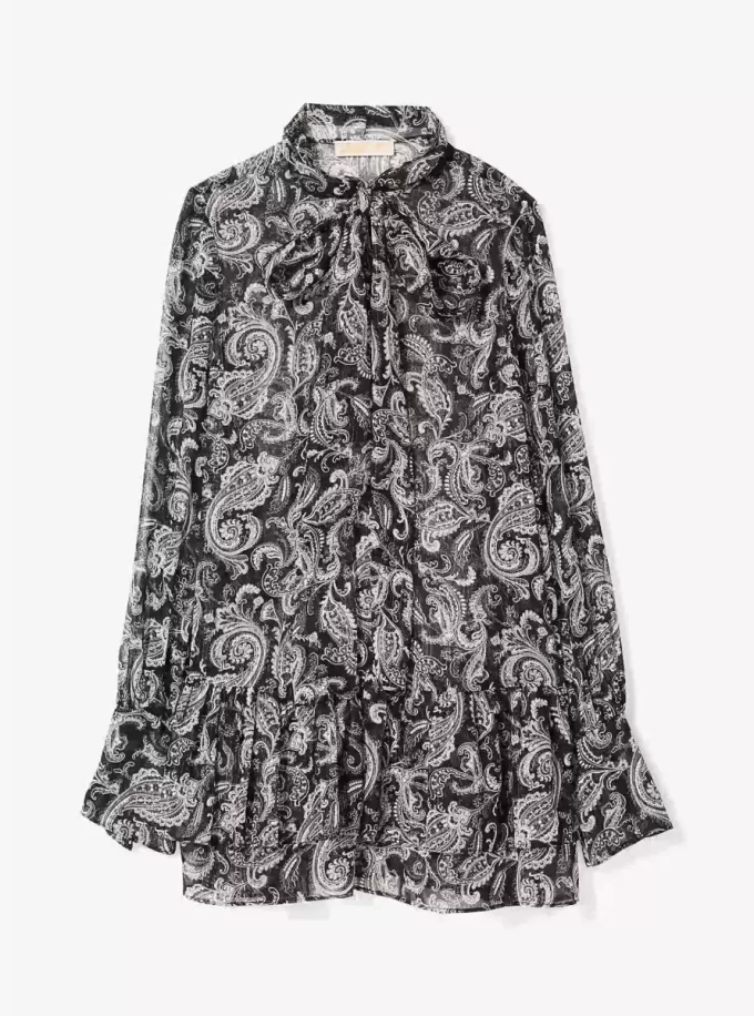 Metalické šaty s paisley vzorem a zavazováním Metalické šaty s paisley vzorem a zavazováním
