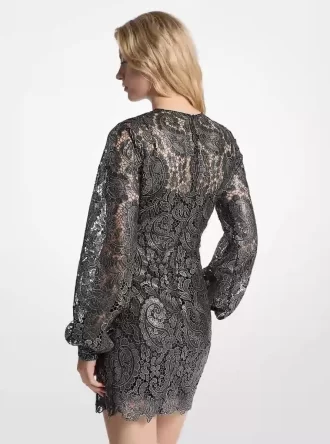 Minišaty s metalickým paisley krajkovým vzorem