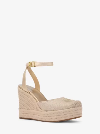 Plátěné espadrilky Larissa s metalickým vzorem na klínku