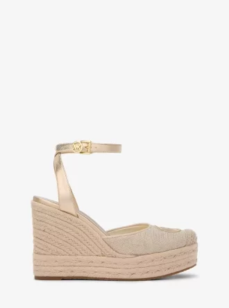 Plátěné espadrilky Larissa s metalickým vzorem na klínku