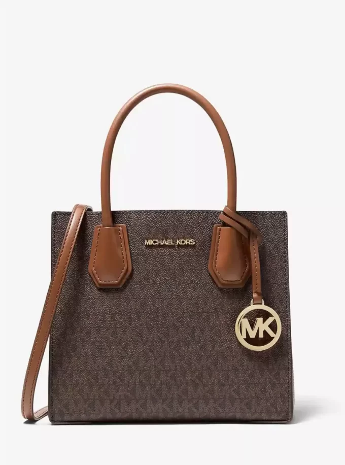Střední crossbody kabelka Mercer s logem a koženým harmonikovým vzorem Střední crossbody kabelka Mercer s logem a koženým harmonikovým vzorem