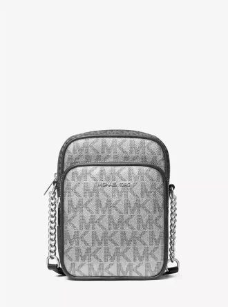 Střední metalická crossbody kabelka Jet Set s logem Signature
