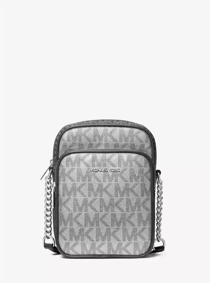 Střední metalická crossbody kabelka Jet Set s logem Signature Střední metalická crossbody kabelka Jet Set s logem Signature