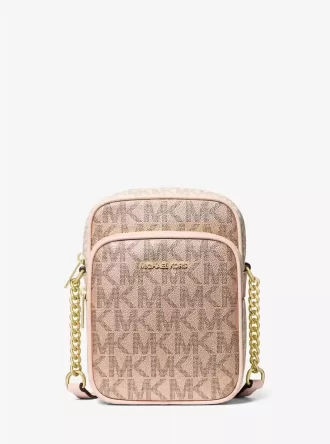 Střední metalická crossbody kabelka Jet Set s logem Signature