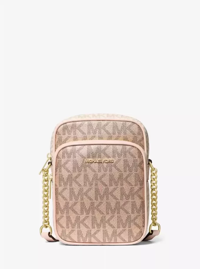 Střední metalická crossbody kabelka Jet Set s logem Signature Střední metalická crossbody kabelka Jet Set s logem Signature
