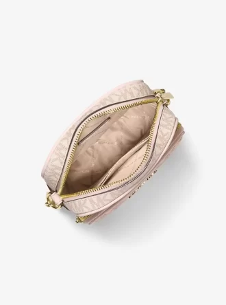 Střední metalická crossbody kabelka Jet Set s logem Signature