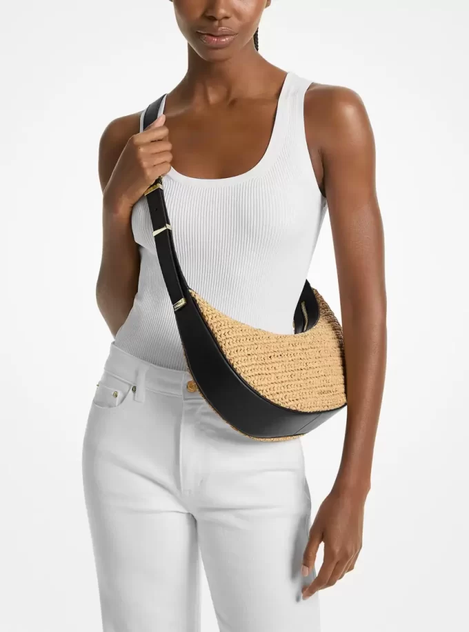 Střední ručně háčkovaná kožená crossbody kabelka Avra Střední ručně háčkovaná kožená crossbody kabelka Avra