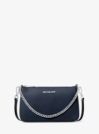 Střední safínová kožená crossbody kabelka Jet Set