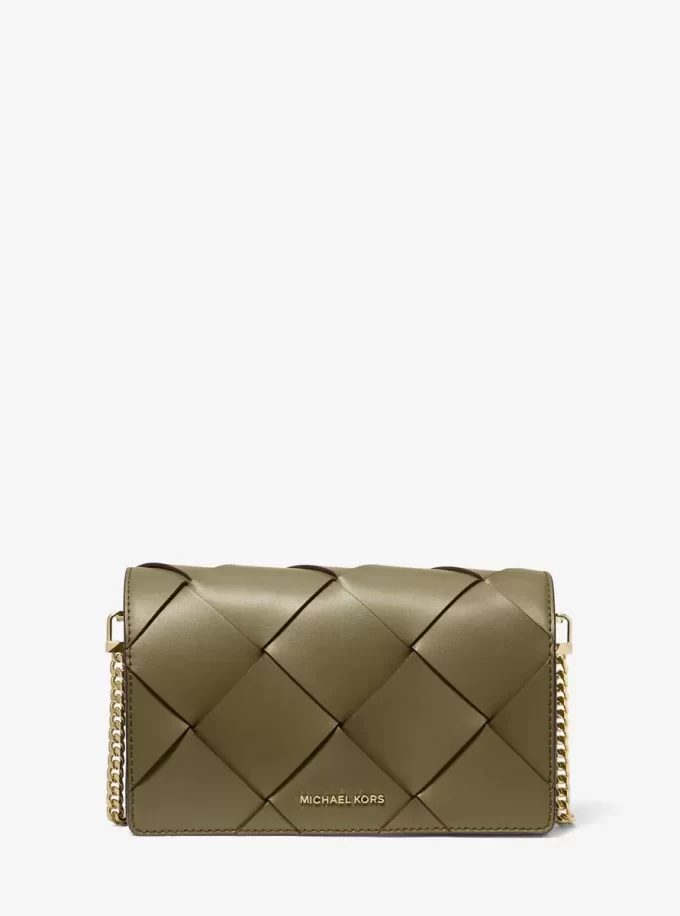 Středně velká tkaná kožená crossbody kabelka Jet Set Středně velká tkaná kožená crossbody kabelka Jet Set