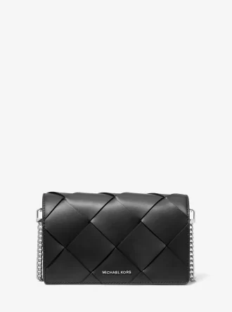 Středně velká tkaná kožená crossbody kabelka Jet Set