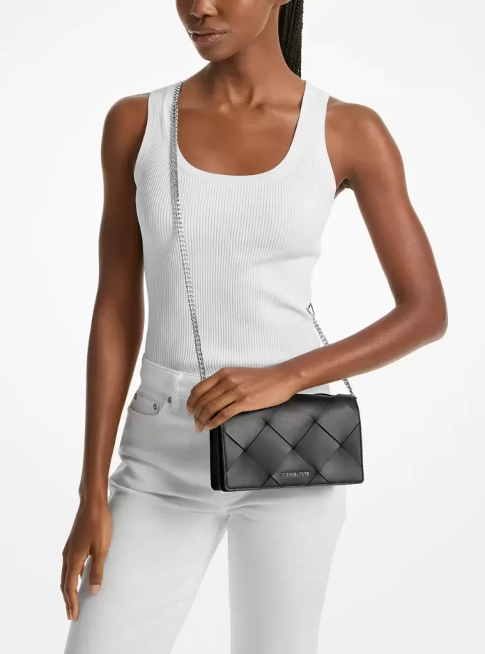 Středně velká tkaná kožená crossbody kabelka Jet Set Středně velká tkaná kožená crossbody kabelka Jet Set
