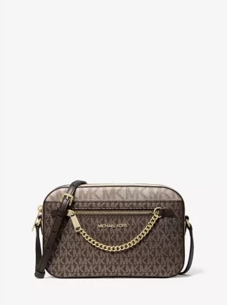 Velká metalická crossbody kabelka Jet Set s logem Signature Velká metalická crossbody kabelka Jet Set s logem Signature