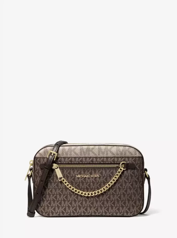 Velká metalická crossbody kabelka Jet Set s logem Signature Velká metalická crossbody kabelka Jet Set s logem Signature