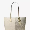 Velká metalická dvoubarevná taška Sheila Signature Logo Tote Velká metalická dvoubarevná taška Sheila Signature Logo Tote