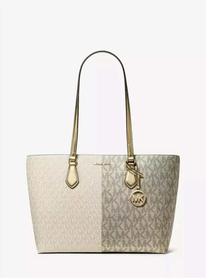 Velká metalická dvoubarevná taška Sheila Signature Logo Tote Velká metalická dvoubarevná taška Sheila Signature Logo Tote