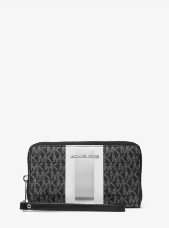 Velká metalická peněženka s logem Jet Set Signature Stripe