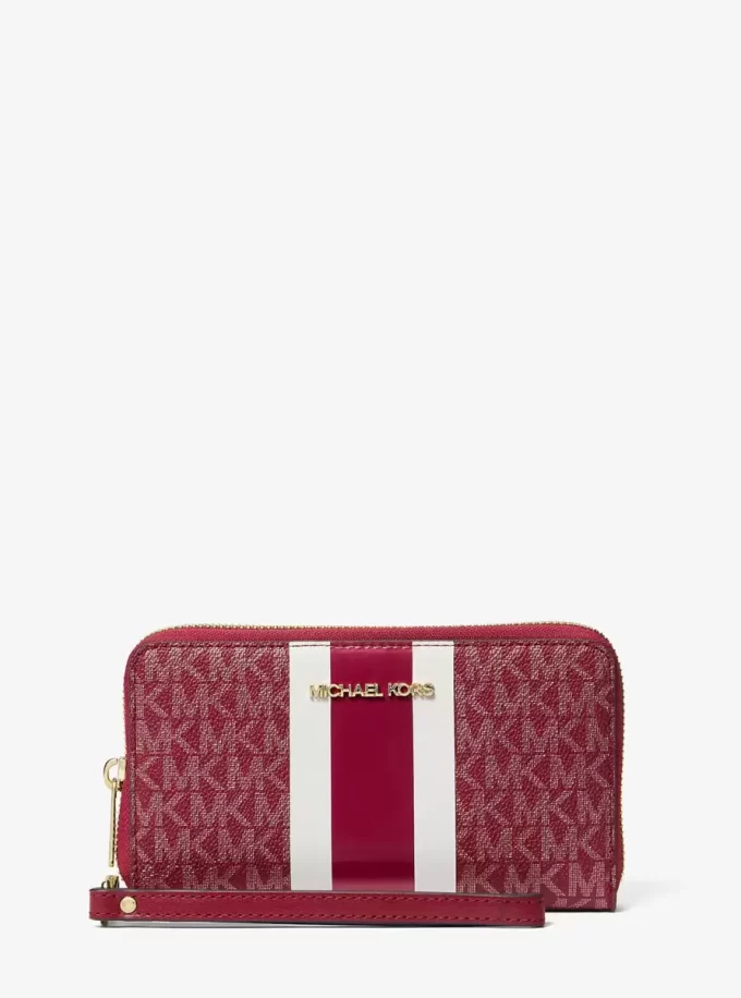 Velká metalická peněženka s logem Jet Set Signature Stripe Velká metalická peněženka s logem Jet Set Signature Stripe