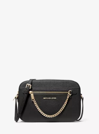 Velká safínová kožená crossbody kabelka Jet Set