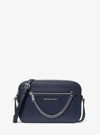 Velká safínová kožená crossbody kabelka Jet Set