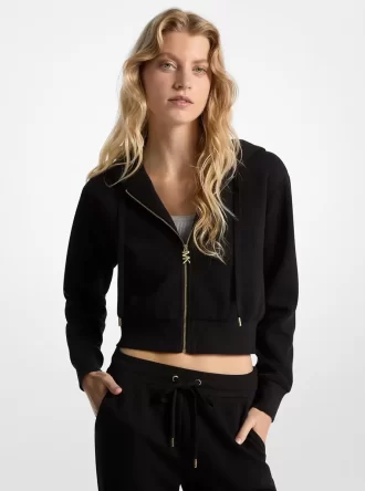 Zkrácená mikina na zip s logem a přívěskem Jacquard